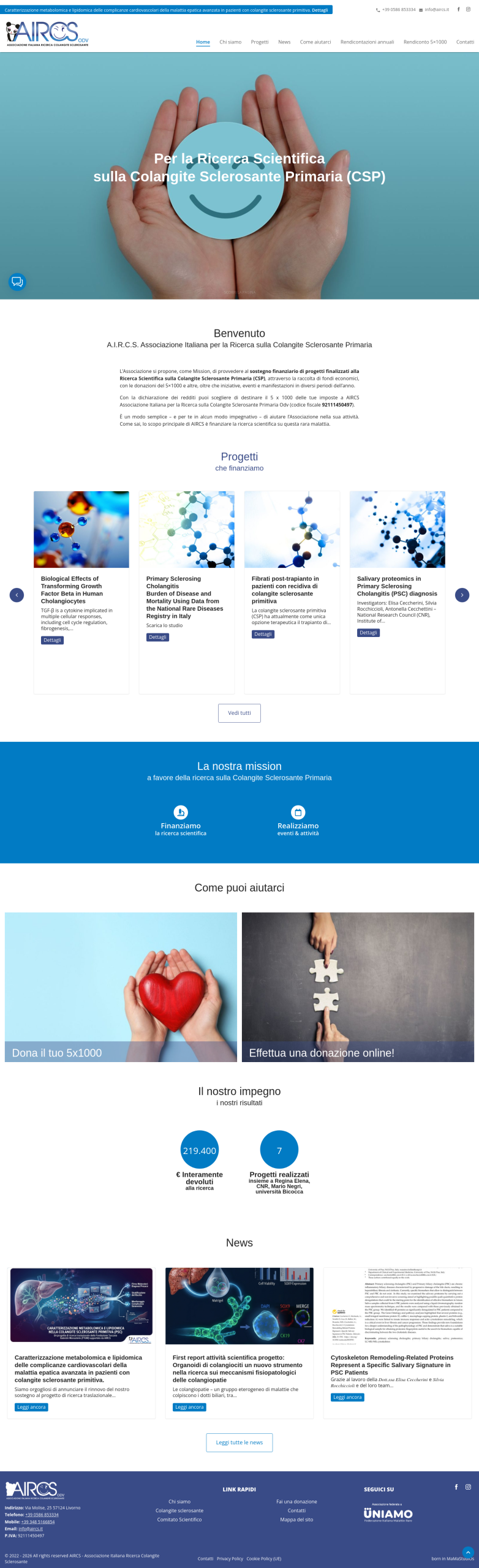 AIRCS – Associazione Italiana Ricerca Colangite Sclerosante – anteprima desktop